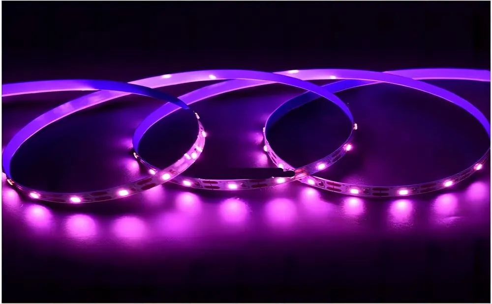 Illustration of purple LED strips arranged in loose coils.