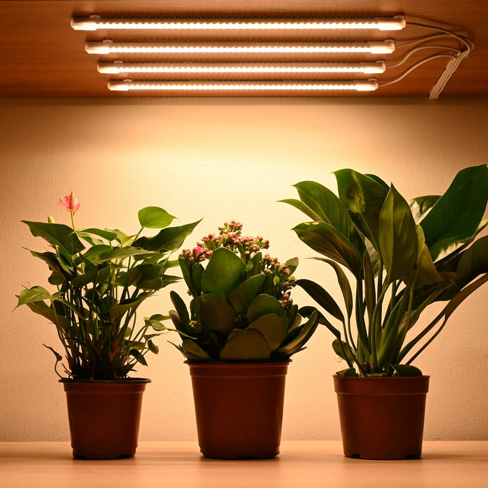 house plants fluorescent lighting Full Spectrum LED Grow Light for Indoor Plants with Timer, 4-Strips by Lumimuse