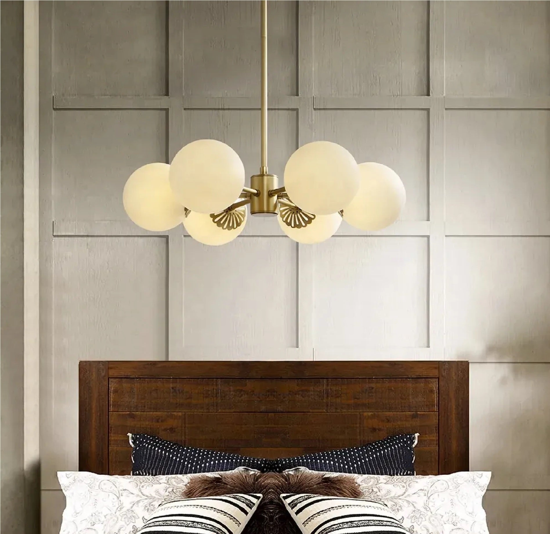 Modern Gold 6-Light White Glass Chandelier | Lumimuse