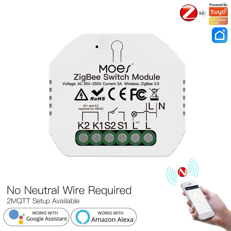 ZigBee Smart Light Switch Module Tuya No Neutral Wire 2 Way Required 2MQTT Relay | LumiMuse