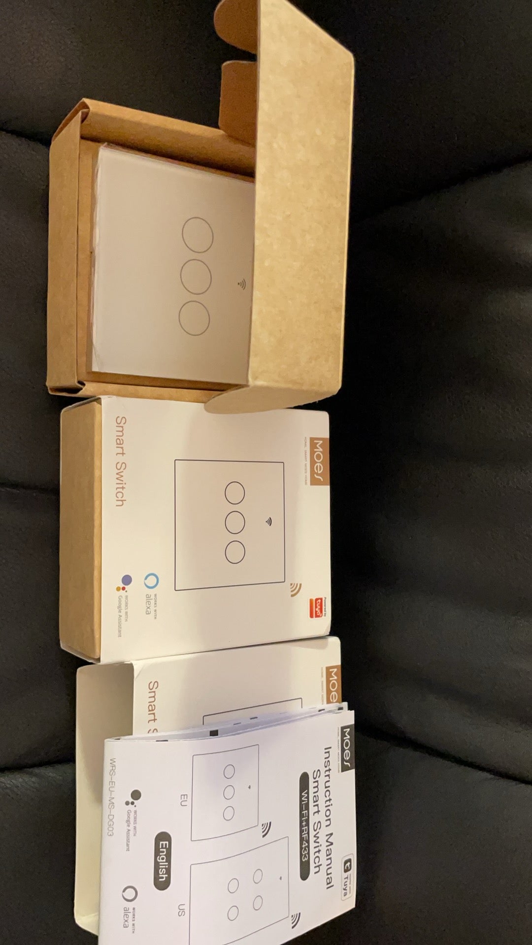 WiFi RF433 Smart Touch Light Switch 1/2/3/4 Gang 2 Way Multi-Control Neutral Wire Required EU (A Pack of 5 Boxes)