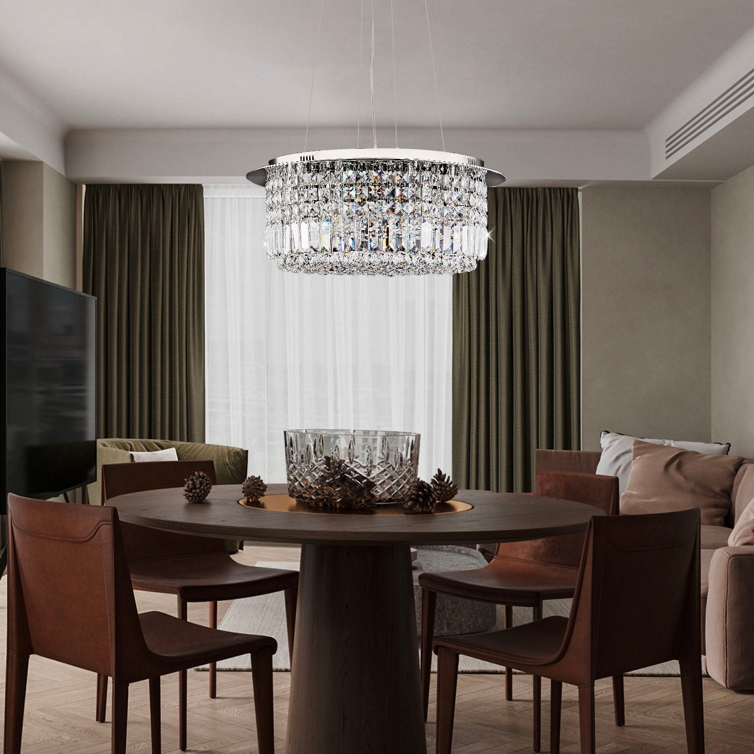 Modern Round Drum Crystal Chandelier | LumiMuse