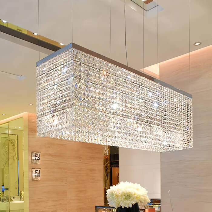 Contemporary Luxury Linear Rectangular Crystal Chandelier | LumiMuse