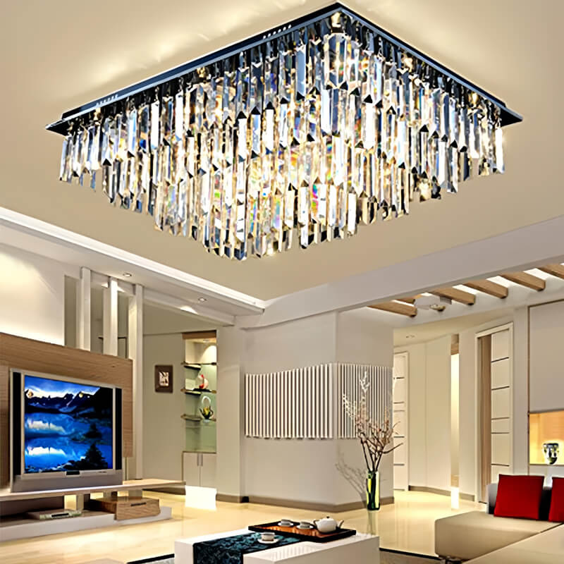 Modern Vertical Bar Rectangular Crystal Chandelier - Four Layers Ceiling Light | LumiMuse