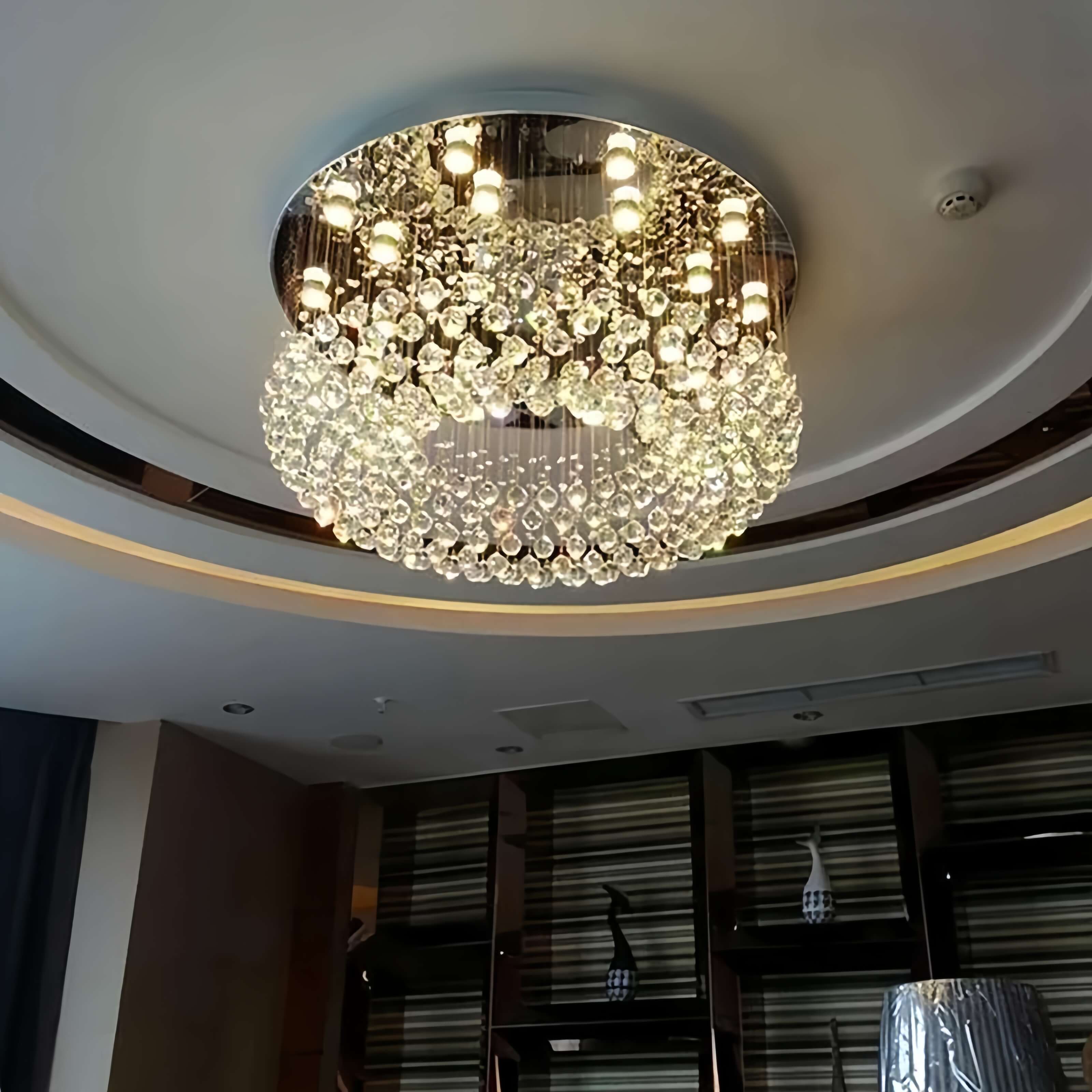 Petal Shape Raindrop Crystal Chandelier - Ceiling Light with Round Base | LumiMuse