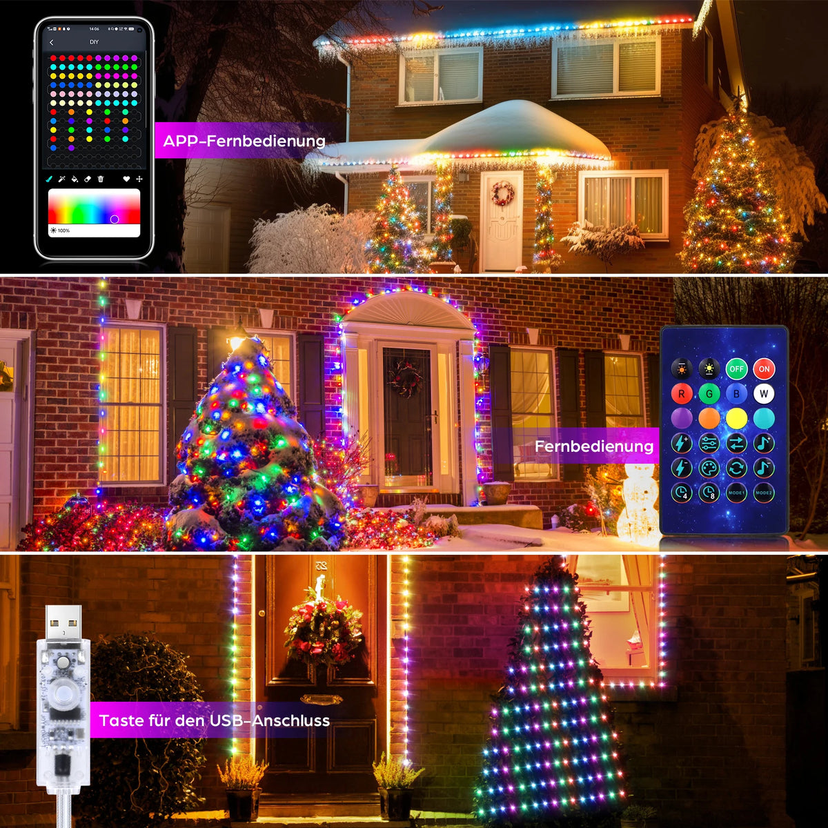 Smart Christmas Tree Fairy Lights — App Control, USB