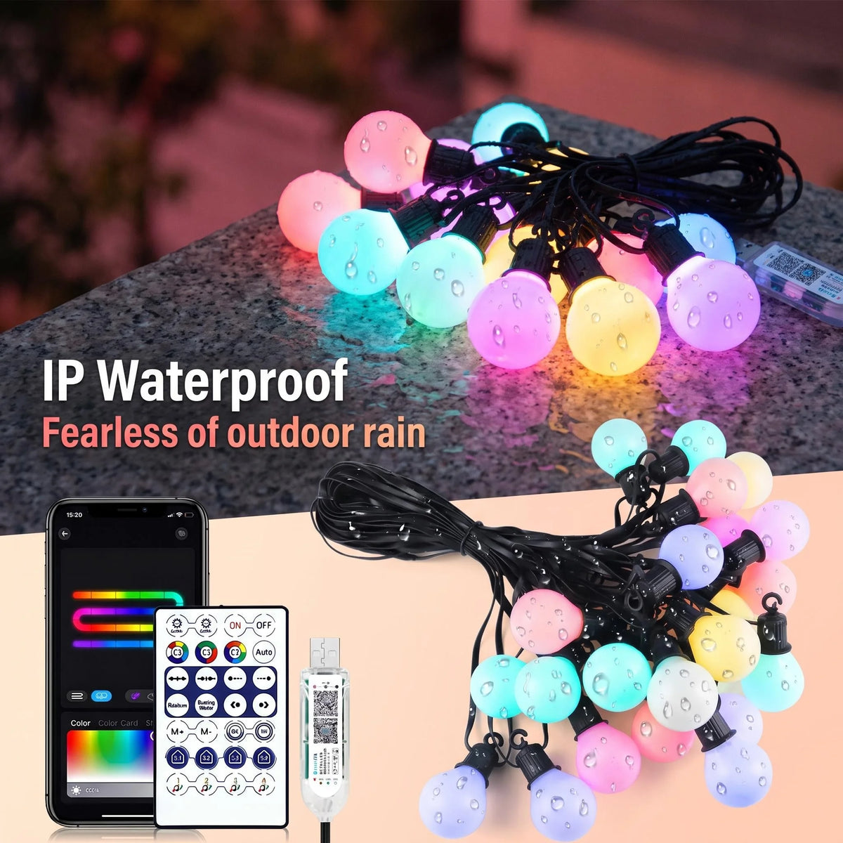 Smart Festoon Bulb String Lights — WiFi & Bluetooth, USB