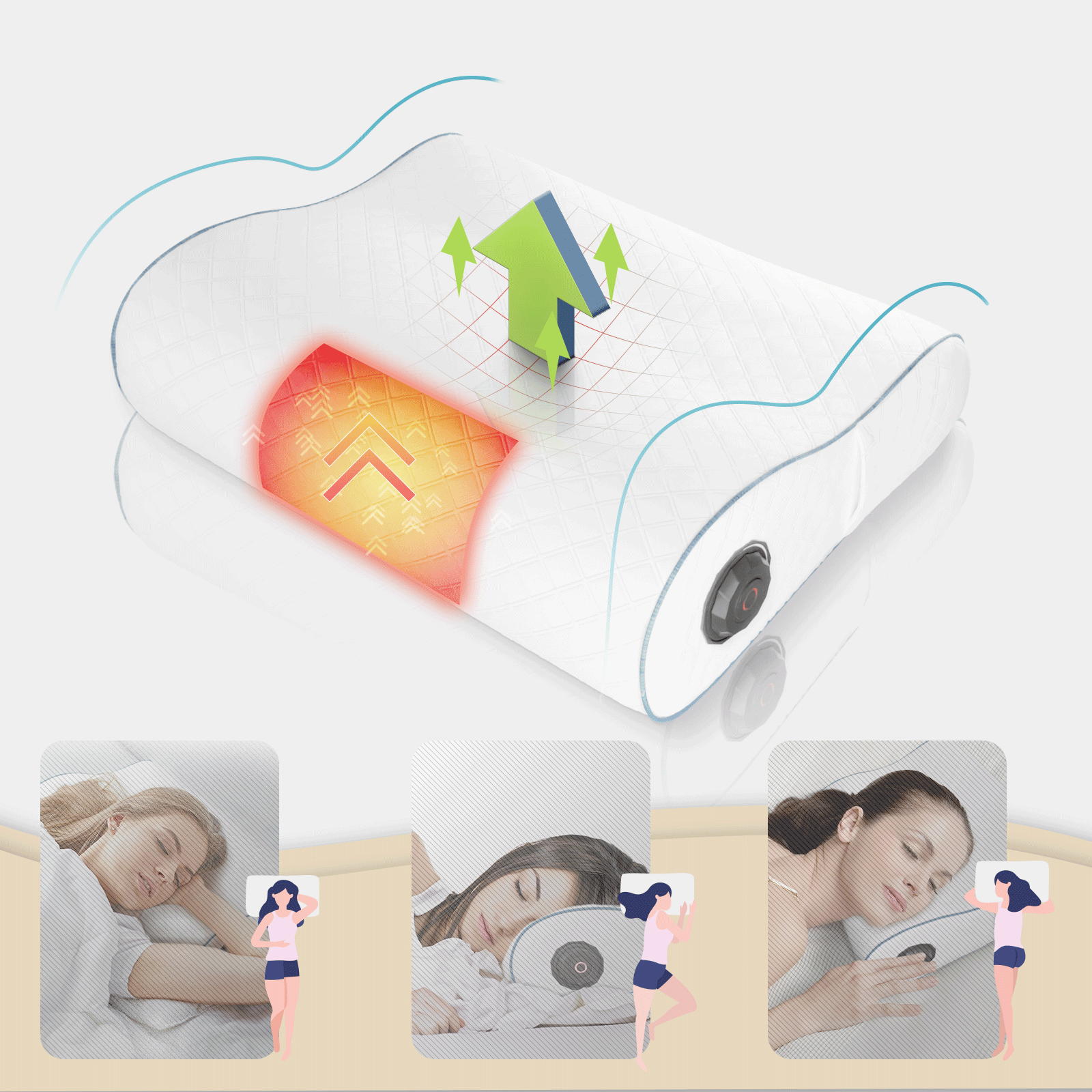 LumiMuse Health Bluetooth Heated Cervical Memory Foam Ergonomic Pillow with Graphene Heating
