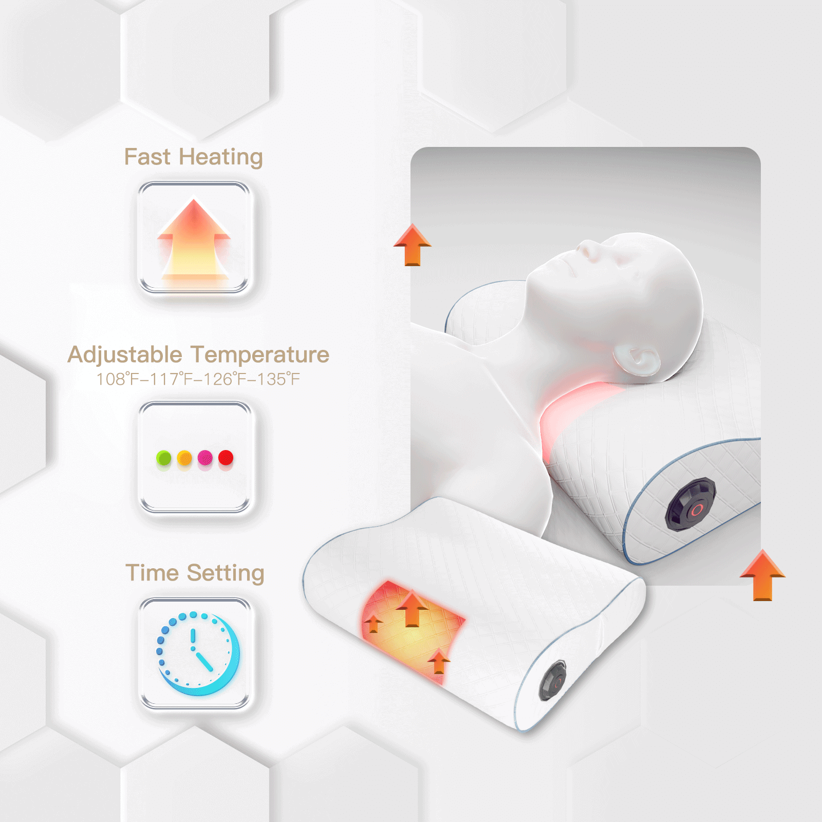 LumiMuse Health Bluetooth Heated Cervical Memory Foam Ergonomic Pillow with Graphene Heating