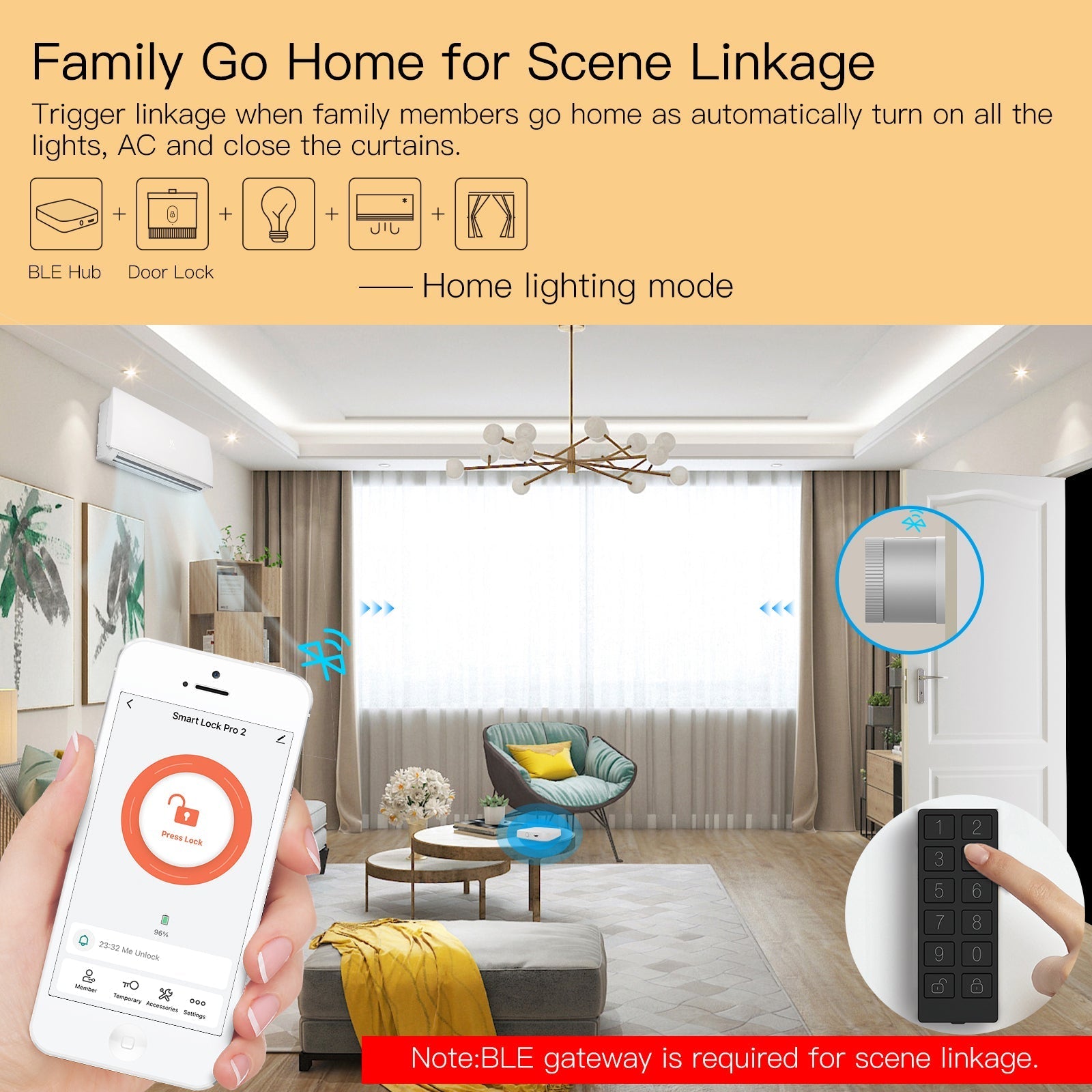 ¡¾EU Version¡¿Bluetooth Smart Door Lock Bank-grade AES128 Bit and TLS Encryption Keypad Bundle Bluetooth Sensor Unlocking Tuya Smart APP Remote Unlocking