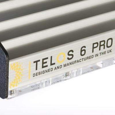 Led grow lights - Close view of a finned silver housing and TELOS 6 PRO marking