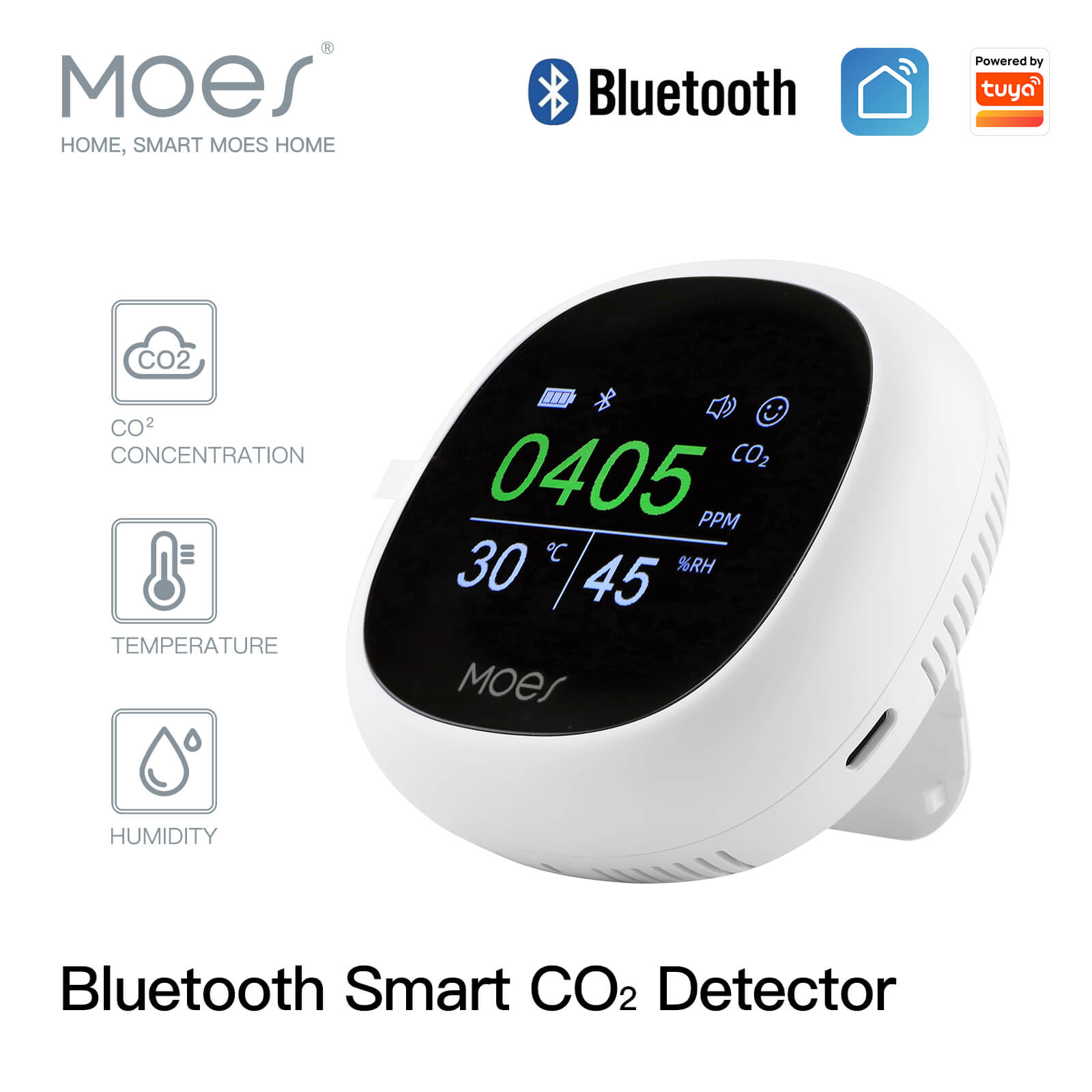 LumiMuse Bluetooth Smart Carbon Dioxide Tester Portable CO2 Temp Humi Air Quality Monitor