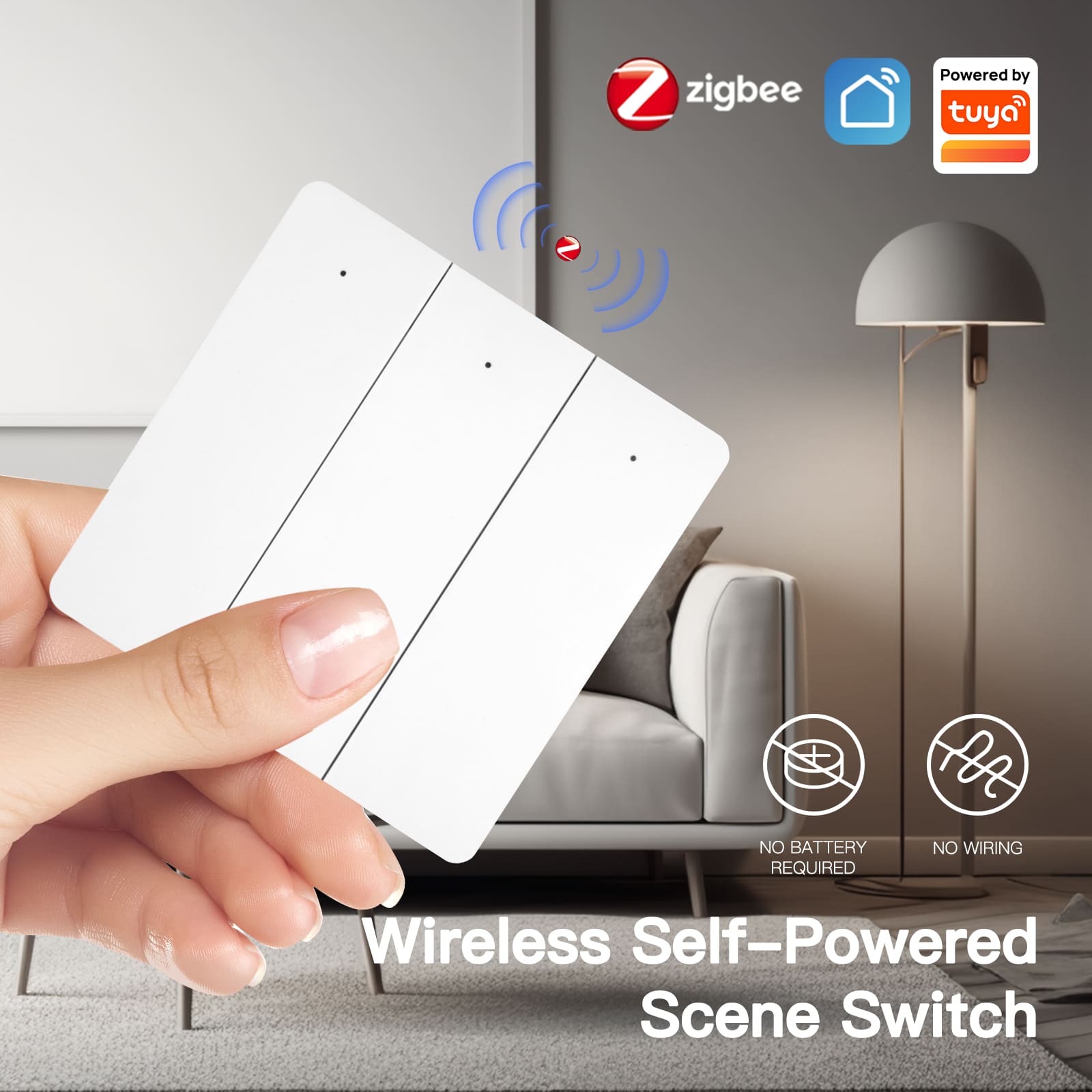 LumiMuse Smart ZigBee Wireless Switch, Self-powered 2/3 Gang Scene Switch Sticker