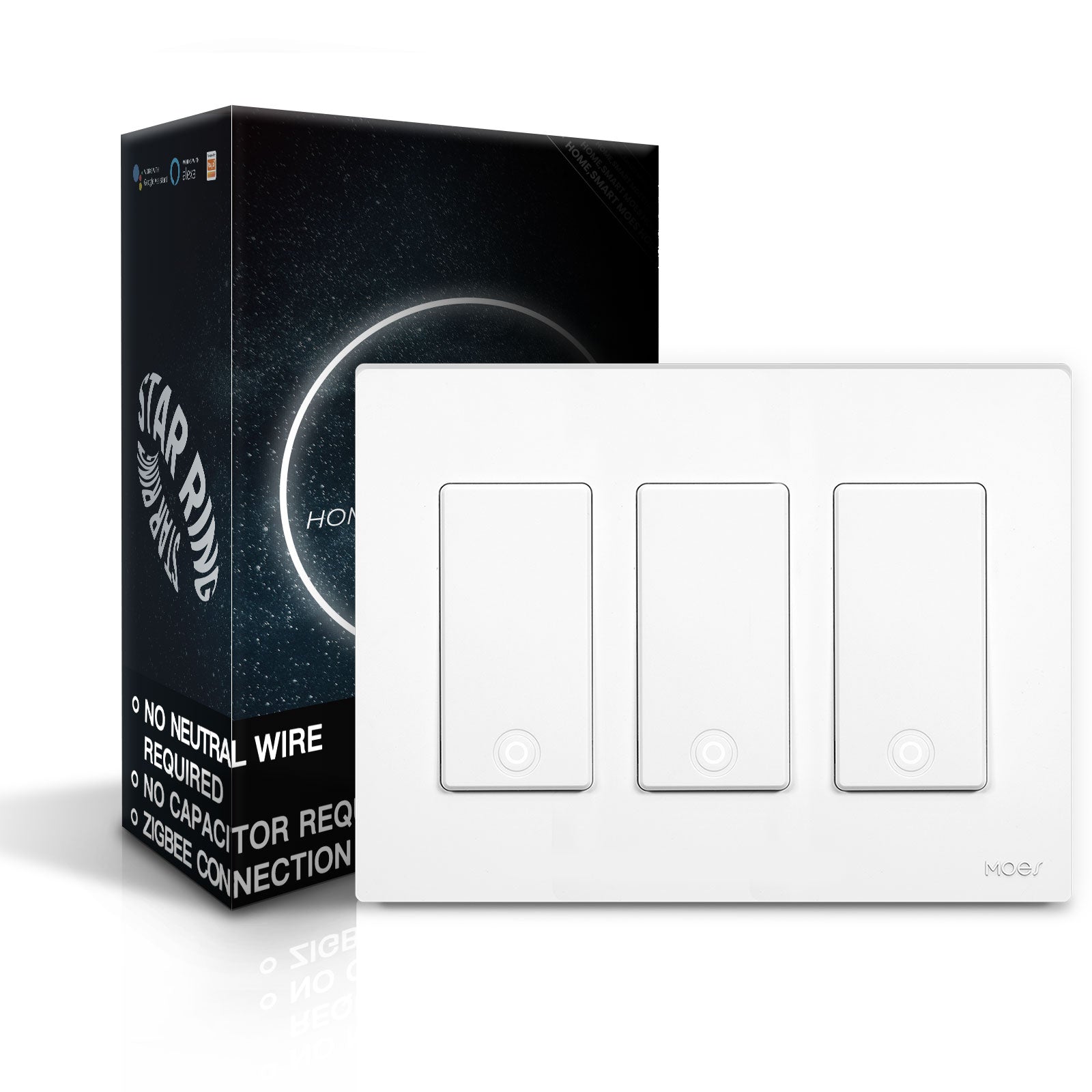 LumiMuse Star Ring ZigBee Smart Light Switch Single Pole, No Neutral Required, No Capacitor