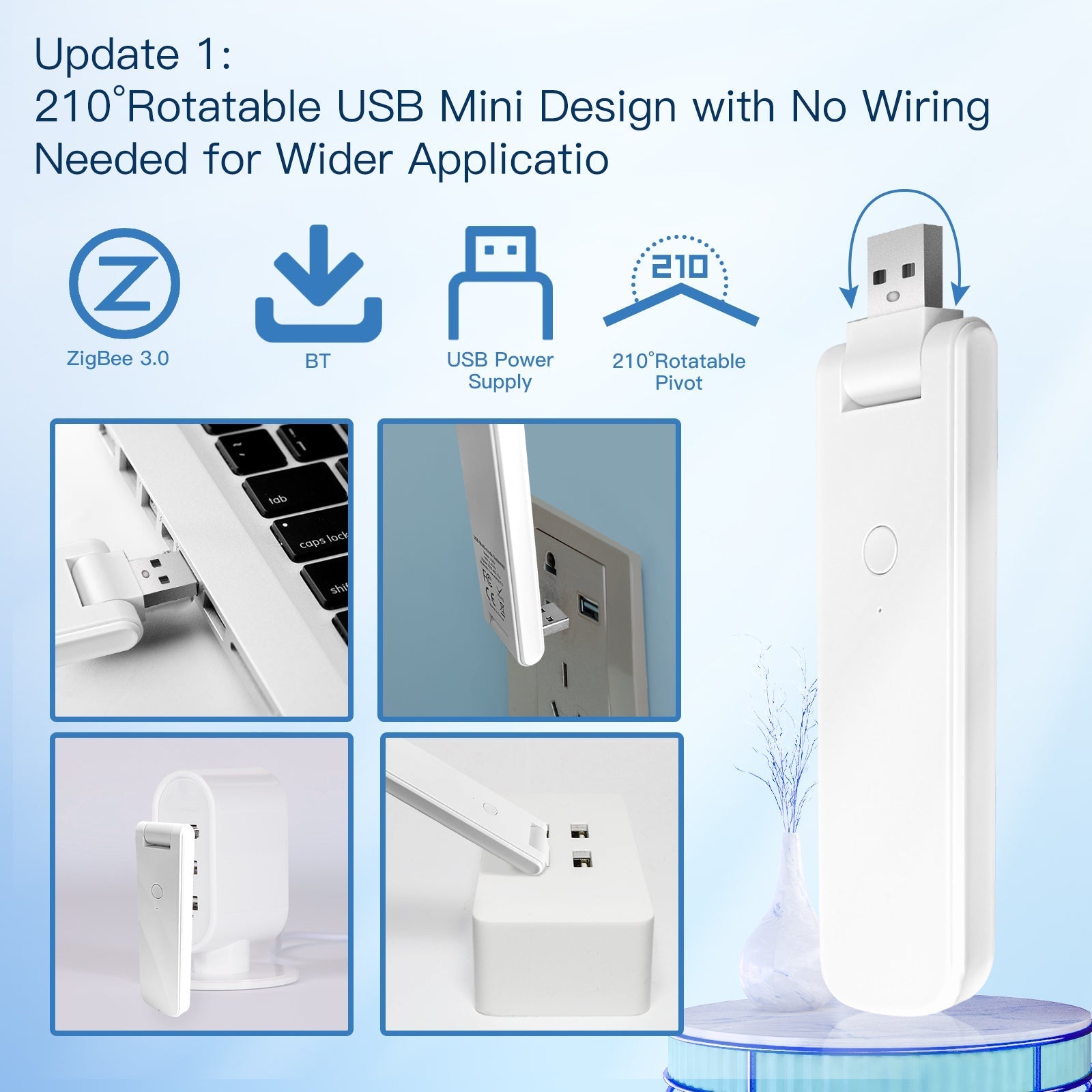 LumiMuse Rotatable Hub Tuya Smart WiFi USB Multi-mode Bluetooth+ZigBee Wireless Gateway Rotatable