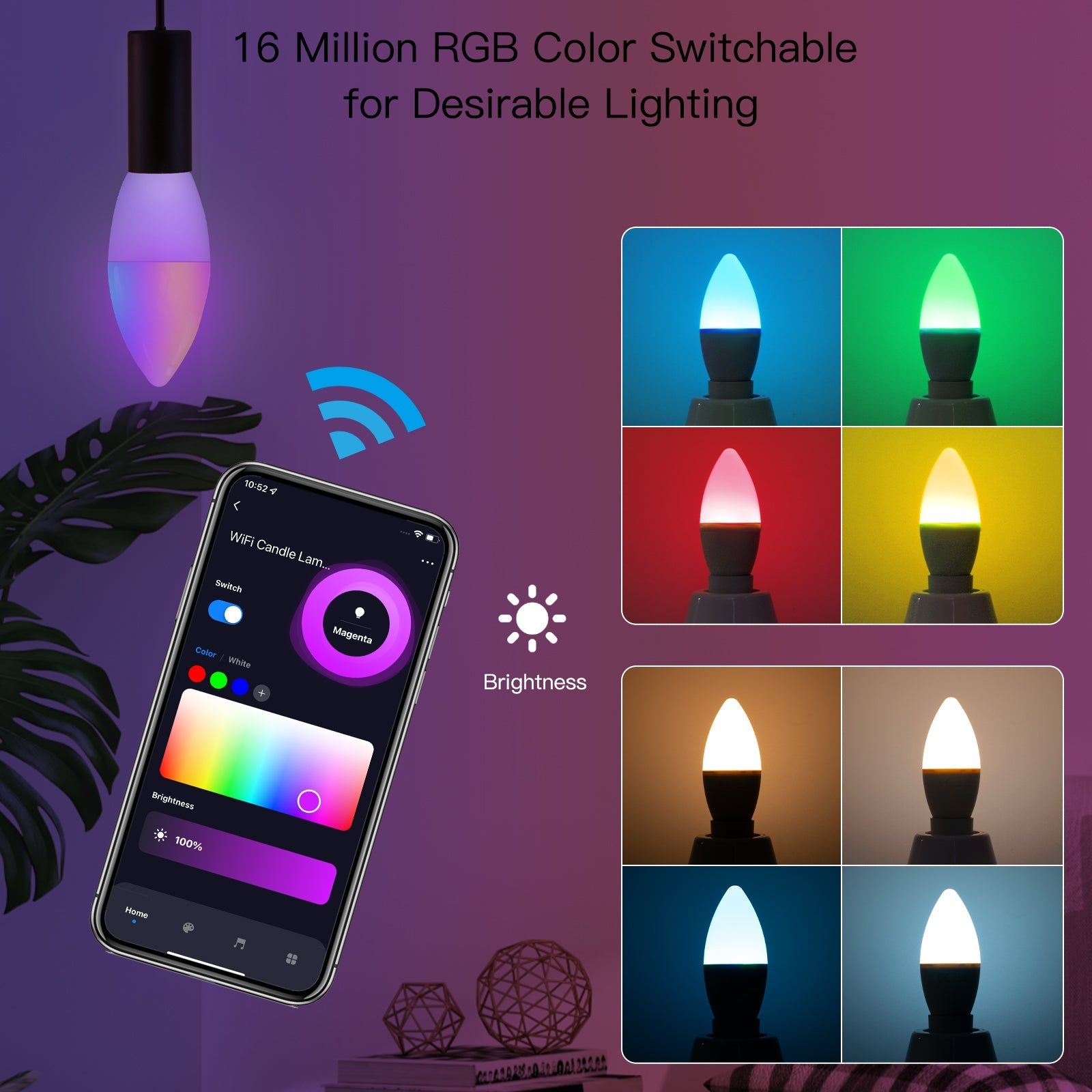 LumiMuse WiFi Smart E14 6W/ E12 5W Candle LED Light Candelabra Bulb RGBCCT 2700-6500K Alexa Google Voice Control - A Pack of 5 Boxes