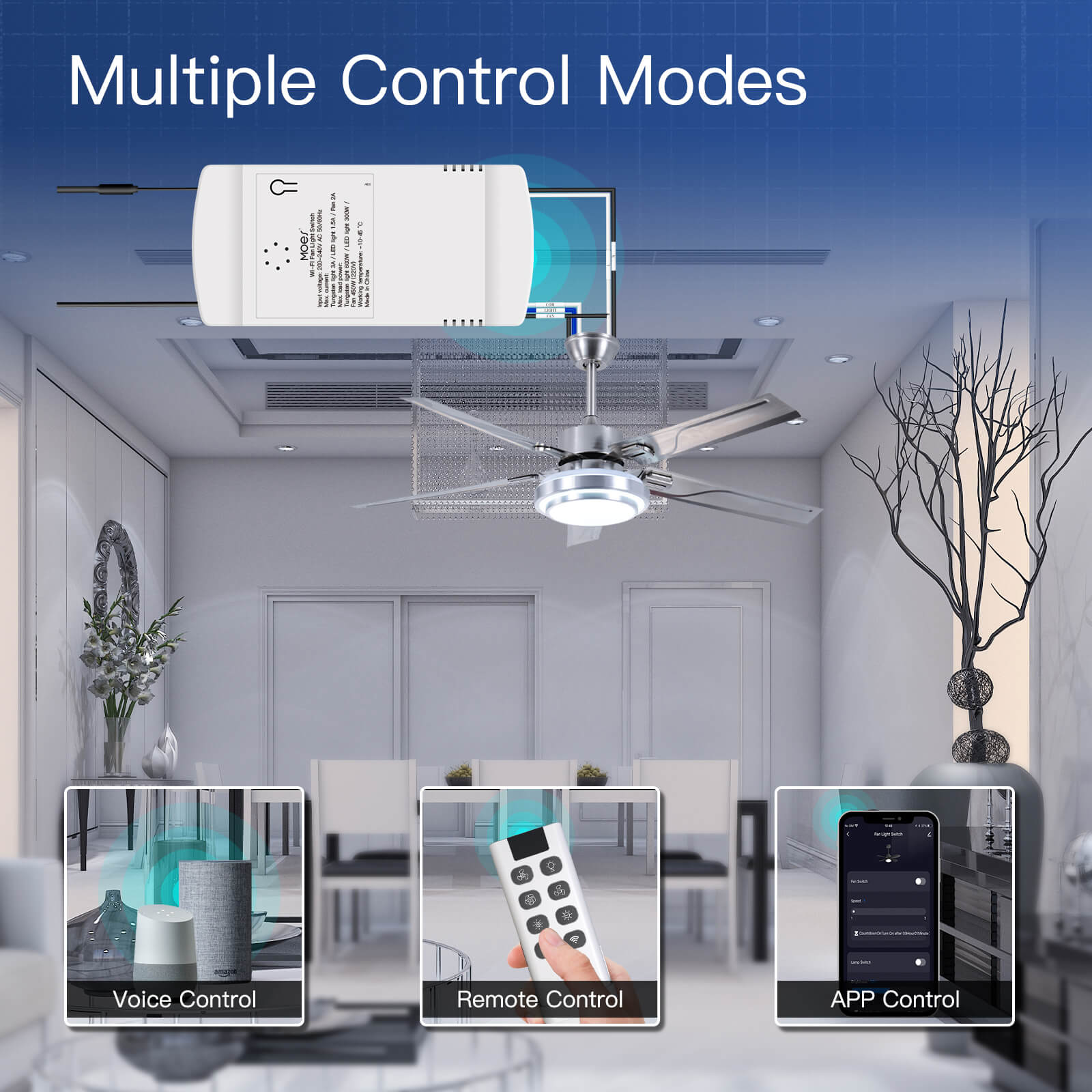 LumiMuse WiFi RF Smart Ceiling Fan Light Switch Module + Remote Controller Alexa APP 220V