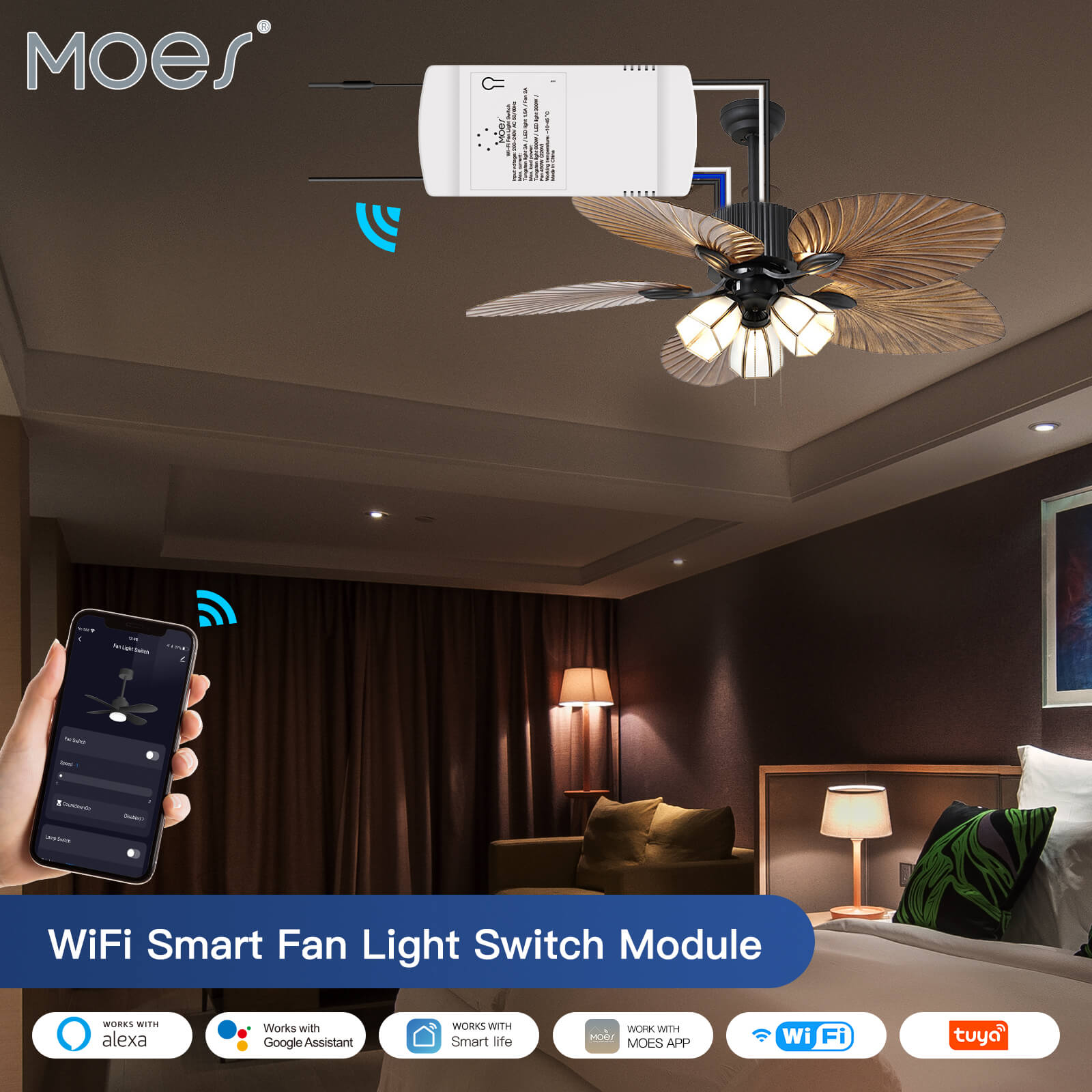 LumiMuse WiFi RF Smart Ceiling Fan Light Switch Module + Remote Controller Alexa APP 220V