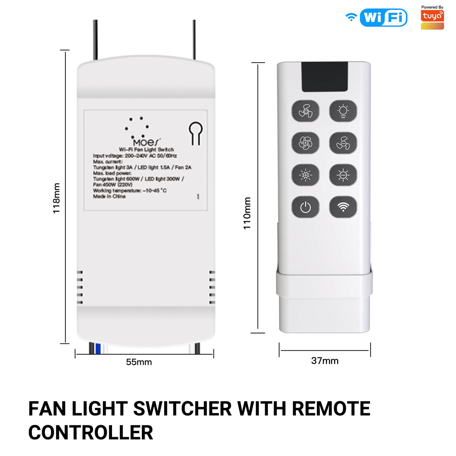 LumiMuse WiFi RF Smart Ceiling Fan Light Switch Module + Remote Controller Alexa APP 220V