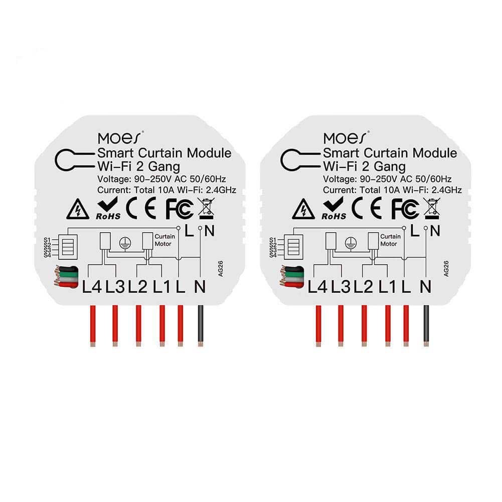 LumiMuse WiFi Smart 2 Gang Double Curtain Blind Switch Module for Roller Shutter Electric Motor