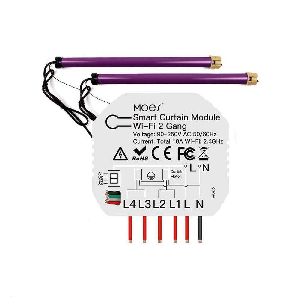 LumiMuse WiFi Smart 2 Gang Double Curtain Blind Switch Module for Roller Shutter Electric Motor