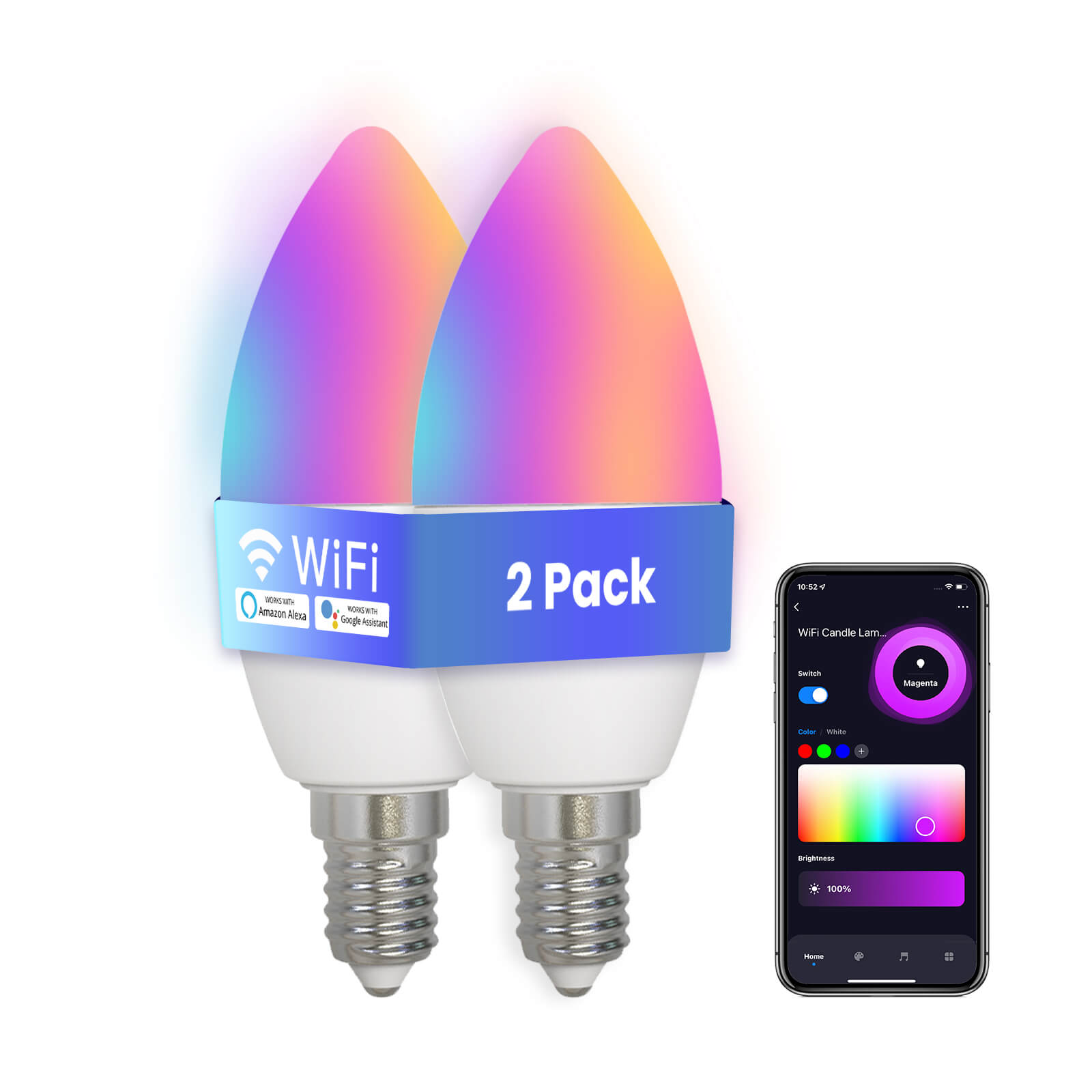 LumiMuse WiFi Smart E14 6W/ E12 5W Candle LED Light Candelabra Bulb RGBCCT 2700-6500K Alexa Google Voice Control - A Pack of 5 Boxes