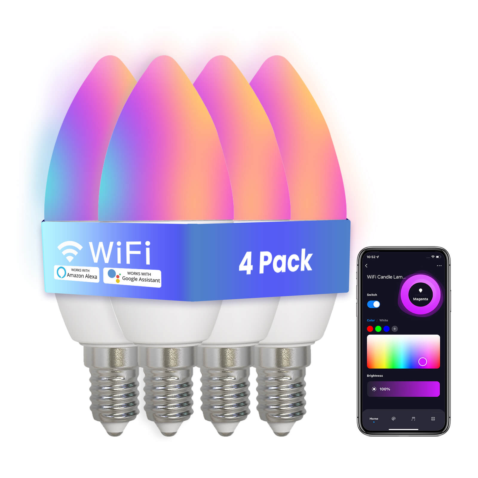 LumiMuse WiFi Smart E14 6W/ E12 5W Candle LED Light Candelabra Bulb RGBCCT 2700-6500K Alexa Google Voice Control - A Pack of 5 Boxes