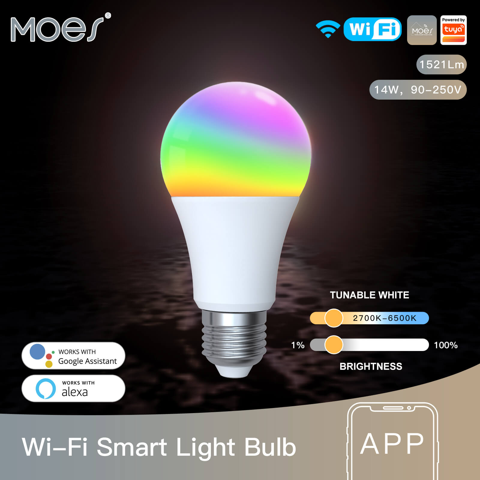 LumiMuse WiFi Smart LED Light Bulb Dimmable Lamp 14W RGB E27 Color Changeable 2700K-6500K