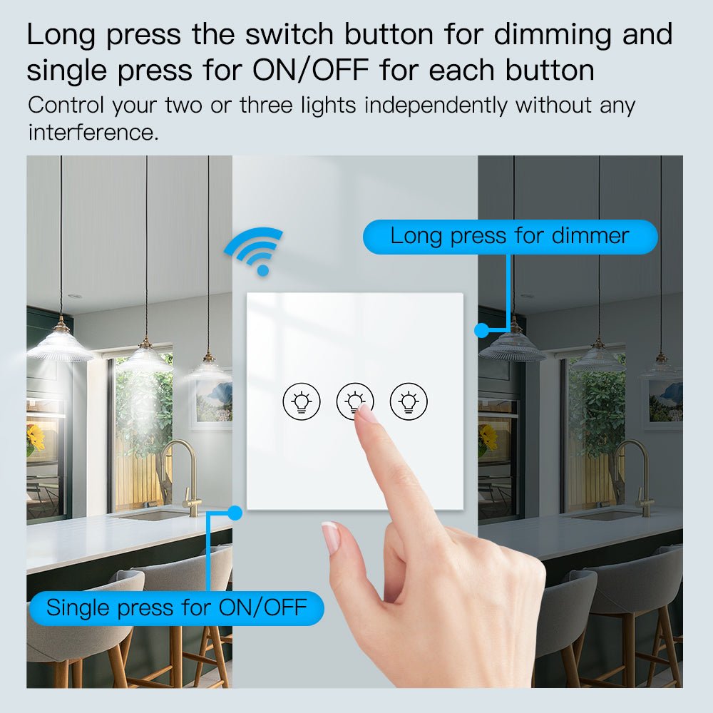LumiMuse WiFi Smart Light Dimmer Touch Panel Switch 1/2/3 Gang EU Version - A Pack of 5 Boxes