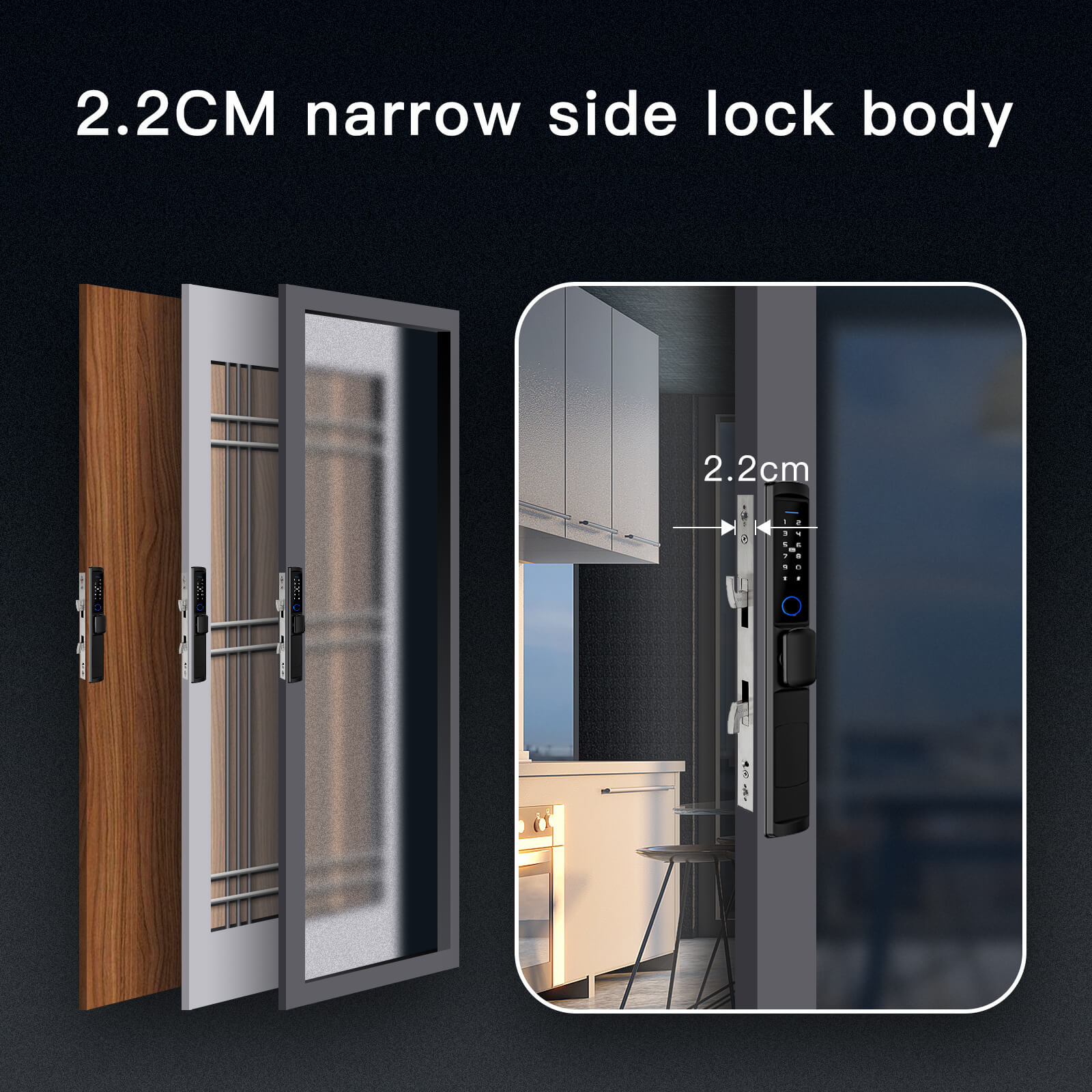 LumiMuse WiFi Smart Narrow Side Fingerprint Coded Door Lock Remote Control Waterproof Two Handle Optional