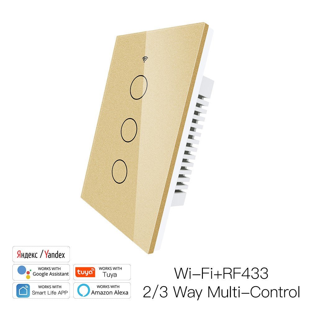 RF433 WIFI Smart Wall Touch Light Switch Glass Panel, 3 Way Multi-Control Neutral Wire Required US Standard