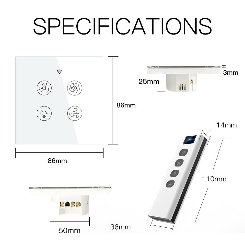 WiFi RF433 Smart Ceiling Fan Light Touch Switch Single Pole Neutral Wire Required EU