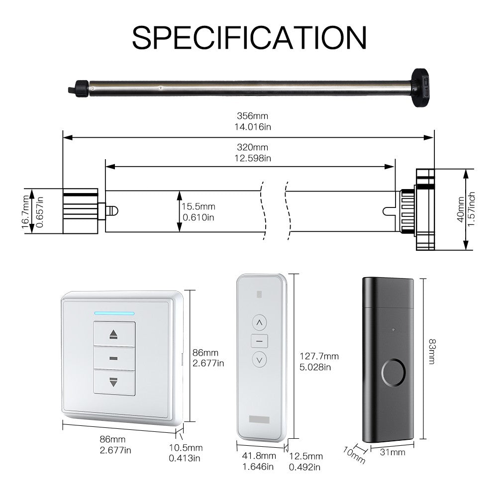 Rechargeable Tubular Roller Blind Motor RF433 Remote Control - A Pack of 3 Boxes