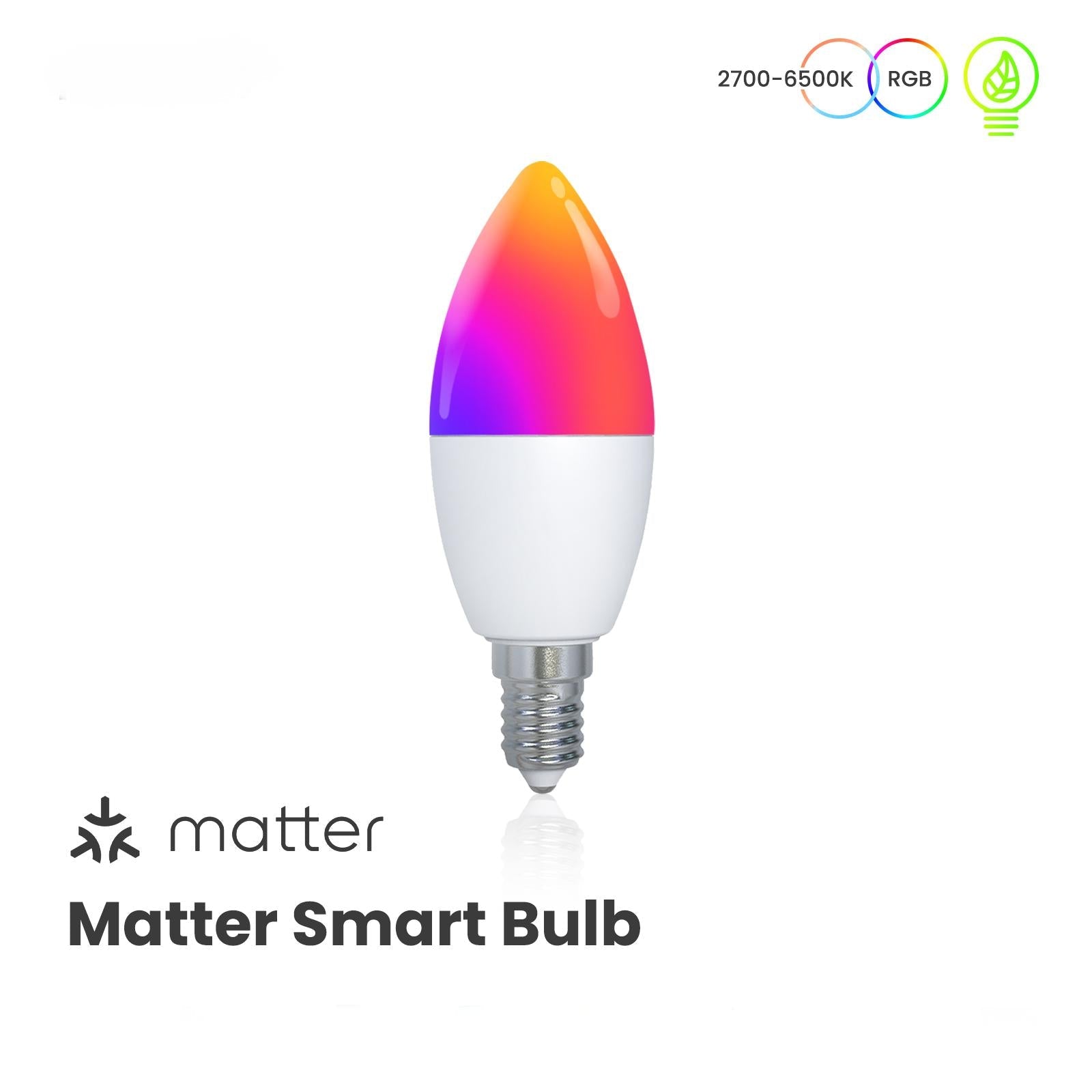 Tuya Matter WiFi Smart LED E14 Dimmable Light Bulbs 2700-6500K+RGB | LumiMuse