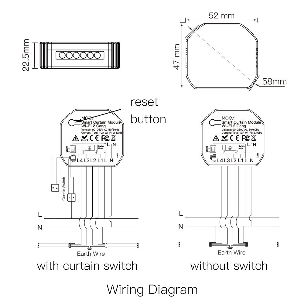 LumiMuse WiFi Smart 2 Gang Double Curtain Blind Switch Module for Roller Shutter Electric Motor