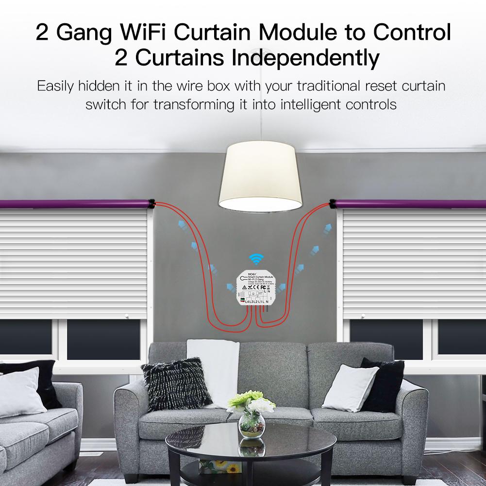 LumiMuse WiFi Smart 2 Gang Double Curtain Blind Switch Module for Roller Shutter Electric Motor