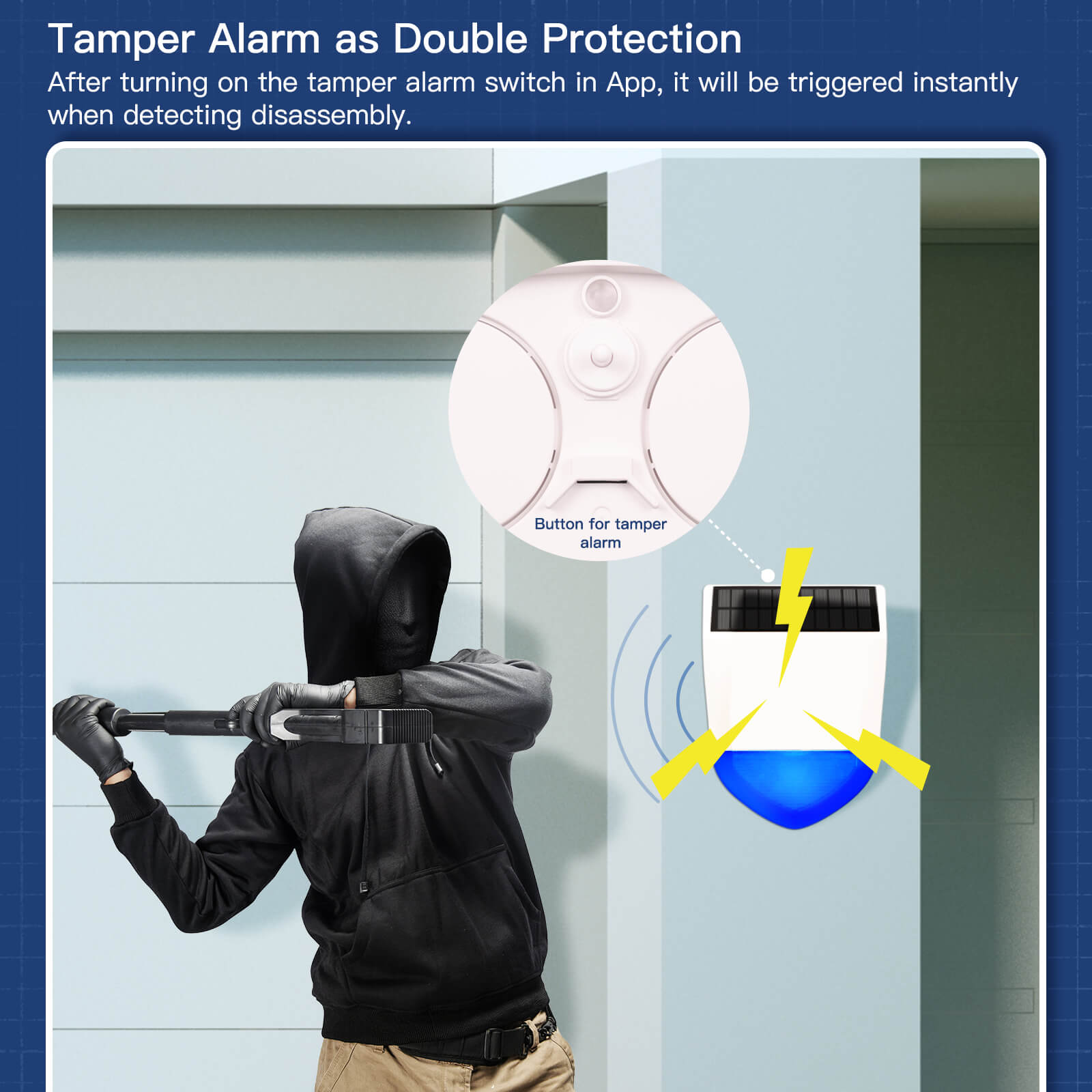 Tuya Smart Wifi/Zigbee Sound Light Siren Alarm Solar Energy Outdoor IPX5 Waterproof Tamper Alarm With Rechargeable Battery