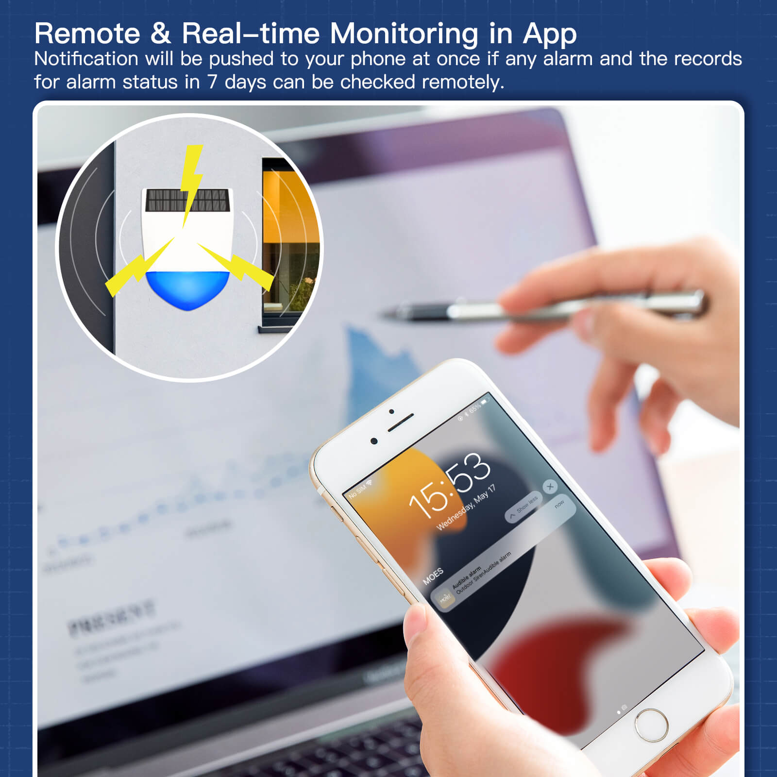 Tuya Smart Wifi/Zigbee Sound Light Siren Alarm Solar Energy Outdoor IPX5 Waterproof Tamper Alarm With Rechargeable Battery