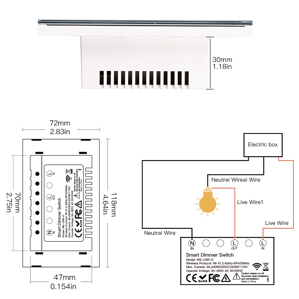 WiFi Dimmer Switch RF433 Smart Glass Touch Switches With Led For Light