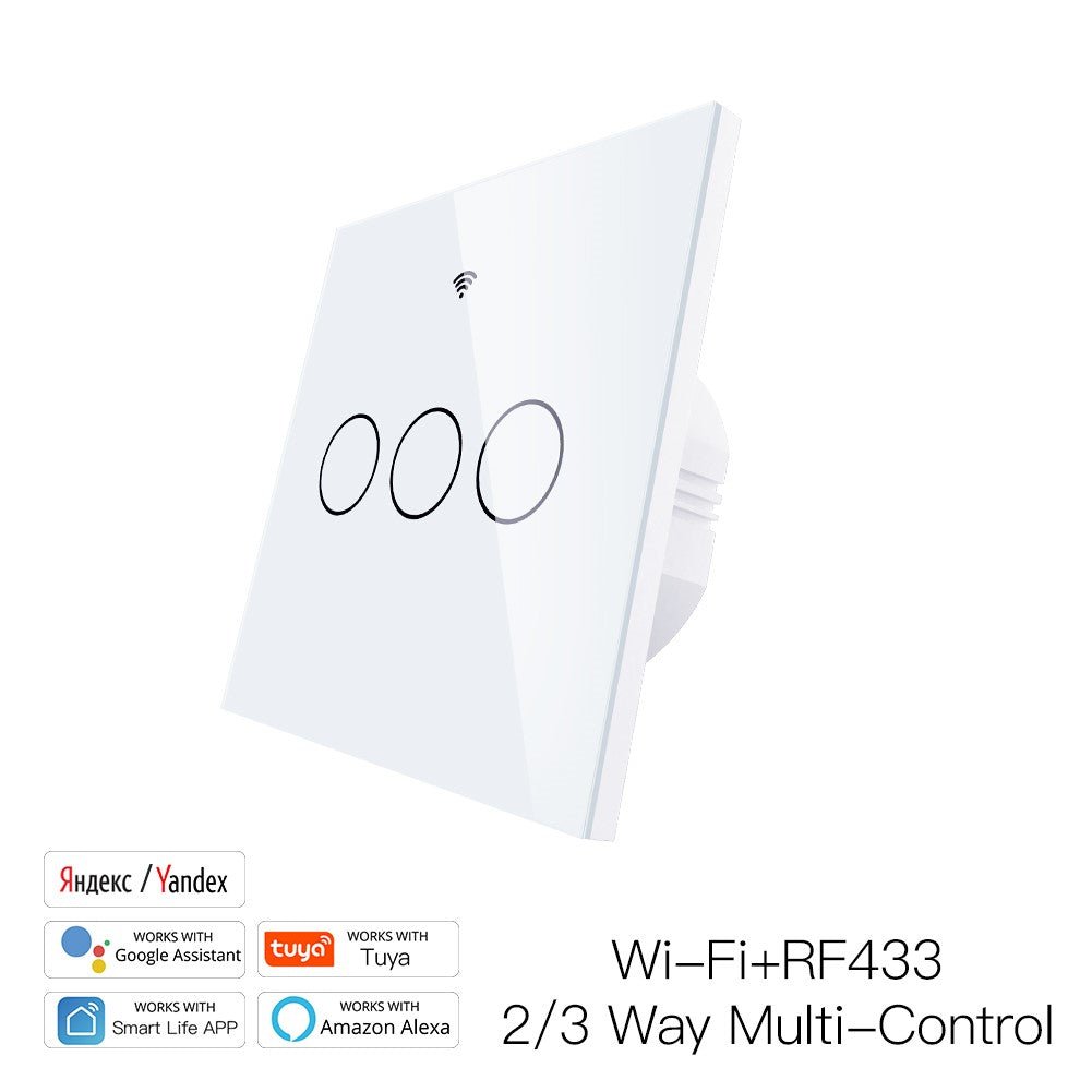 WiFi RF433 Smart Touch Light Switch 1/2/3/4 Gang 2 Way Multi-Control Neutral Wire Required EU (A Pack of 5 Boxes)
