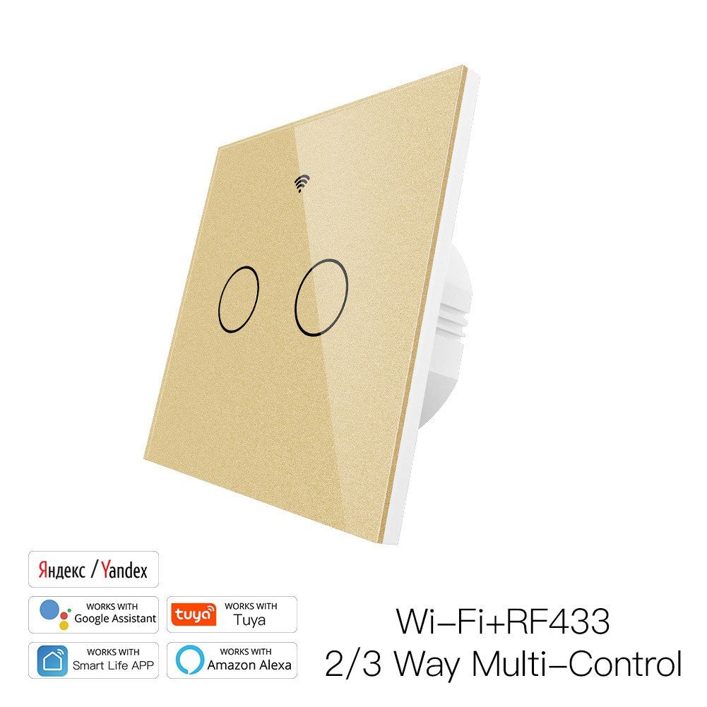 WiFi RF433 Smart Touch Light Switch 1/2/3/4 Gang 2 Way Multi-Control Neutral Wire Required EU (A Pack of 5 Boxes)