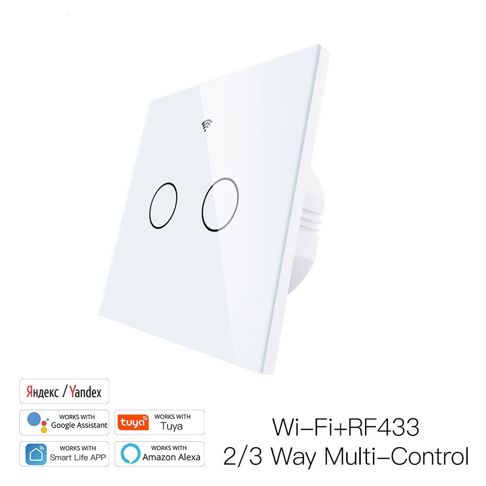 WiFi RF433 Smart Touch Light Switch 1/2/3/4 Gang 2 Way Multi-Control Neutral Wire Required EU (A Pack of 5 Boxes)