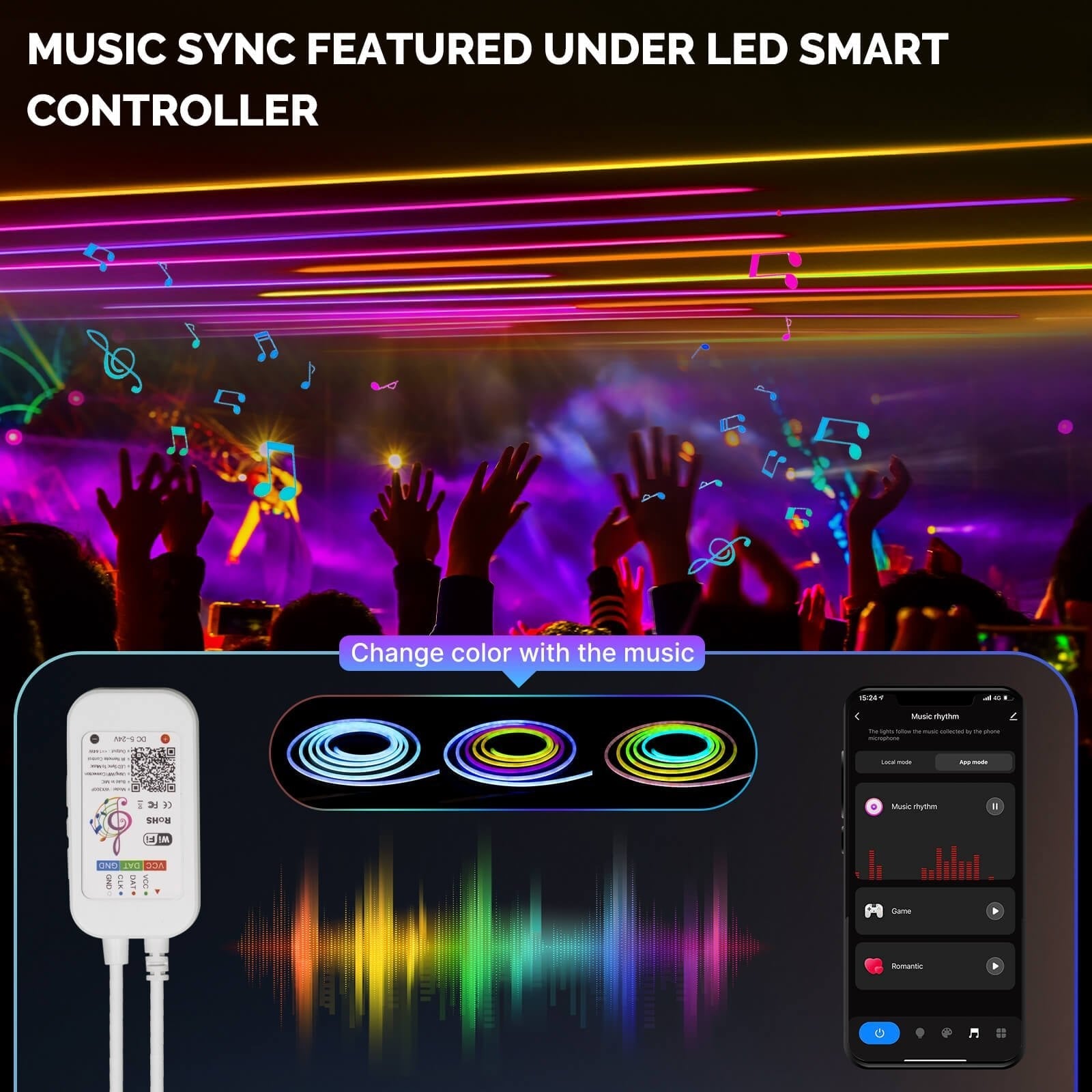 Wifi Smart LED Neon Light Strip RGB Color Led Tape Lamp for TV Backlight, Home Party Decor