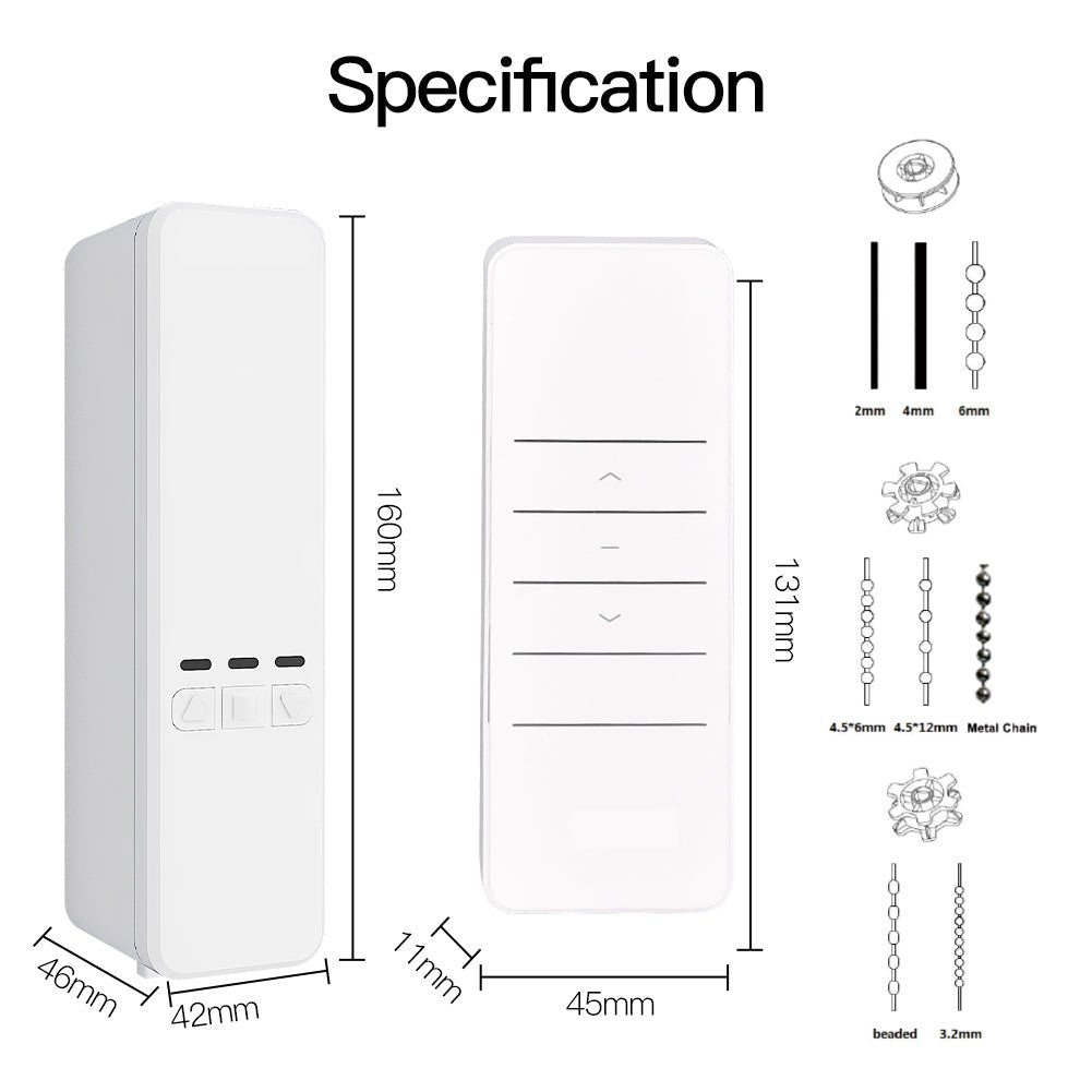 Wi-Fi Chain Roller Blind Motor with RF Remote - UK Option Available