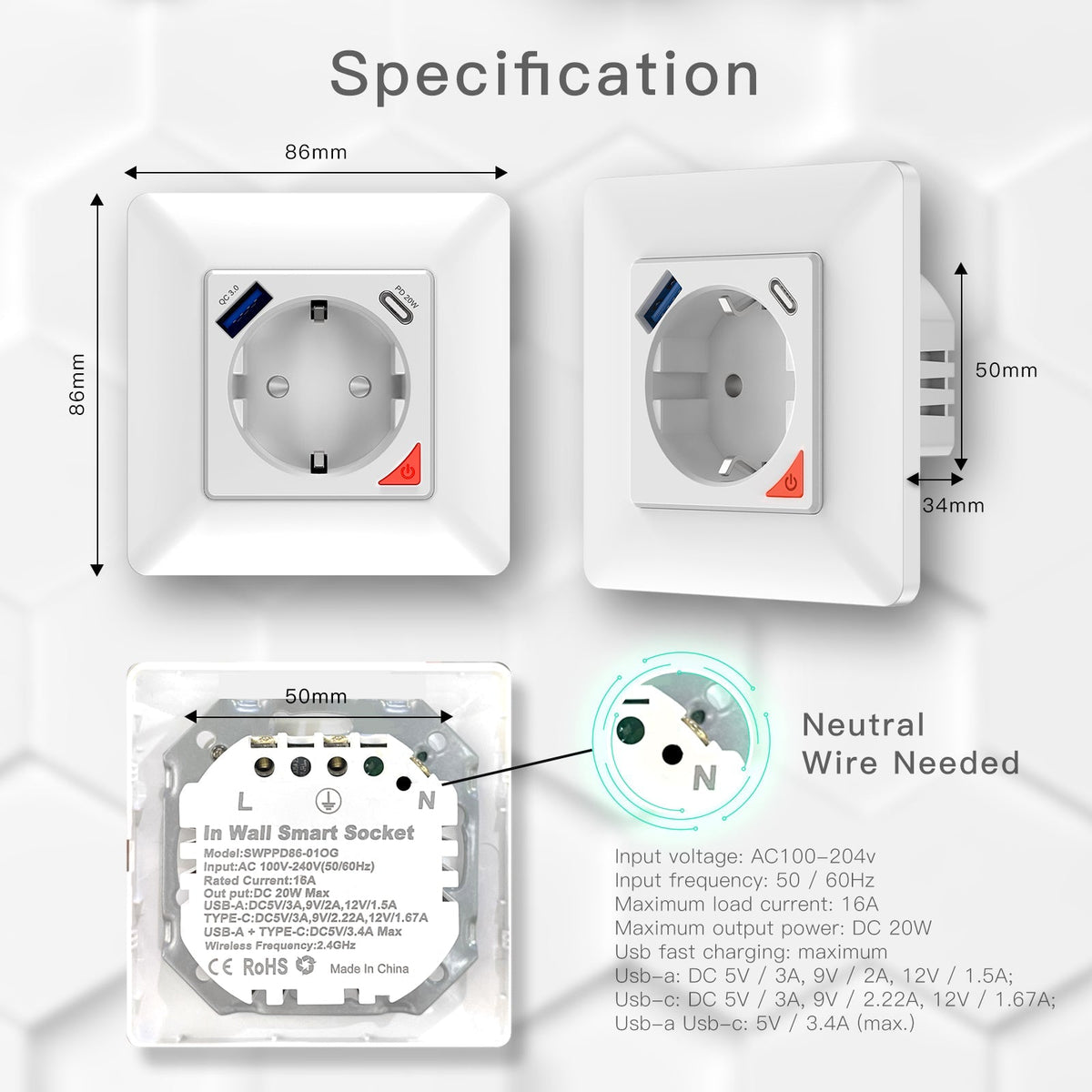 Wi-Fi Wall Socket with USB Charging — EU Option