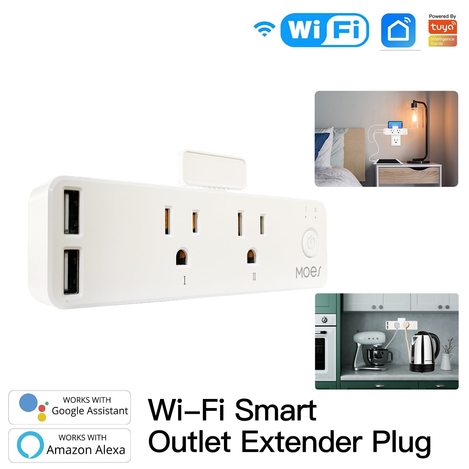 Wifi Smart US Outlet Extender Multi Plug Socket Outlet Shelf With Relay Status, Light Mode Adjustable | LumiMuse