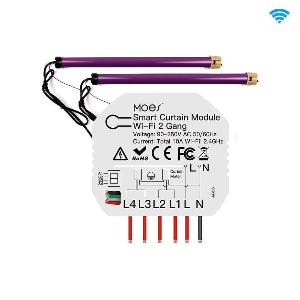 LumiMuse WiFi Smart 2 Gang Double Curtain Blind Switch Module for Roller Shutter Electric Motor