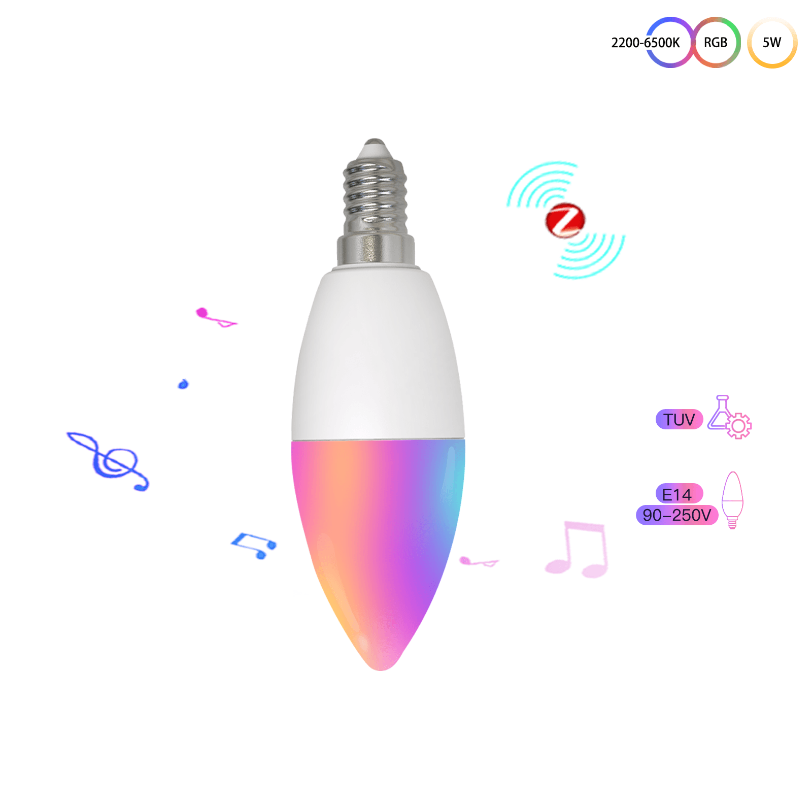 ZigBee Smart E14 Candle LED Light Candle Bulb 5W RGBCCT 2200-6500K Alexa Google Voice Control