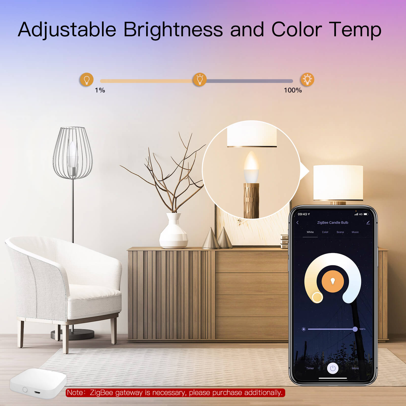 ZigBee Smart E14 Candle LED Light Candle Bulb 5W RGBCCT 2200-6500K Alexa Google Voice Control