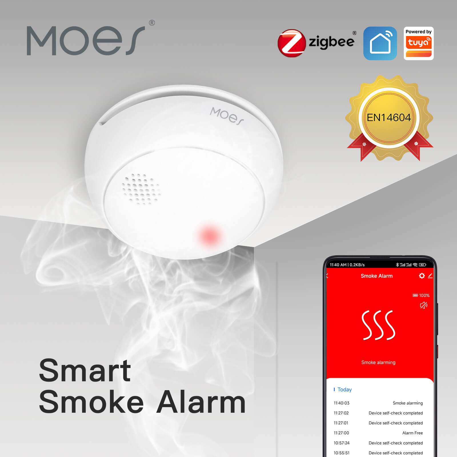 ZigBee Wireless Smart Smoke Detector Fire 85dB Sound Alarm Siren Sensor